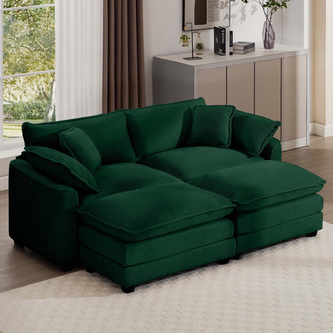 Modern Modular Cushion Sofa With Ottoman, Low Back, Deep Seating Sofa Set
