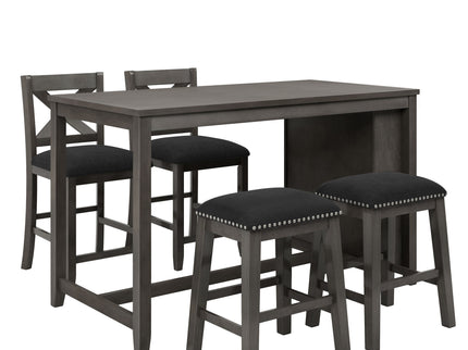 5 Pieces Counter Height Rustic Farmhouse Dining Room Wooden Bar Table Set With 2 Stools And 2 Chairs