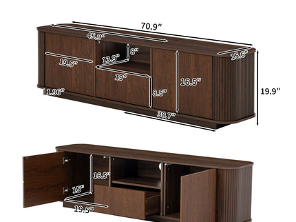 70" TV Stand With Ample Storage, Curved Corners - Dark Brown