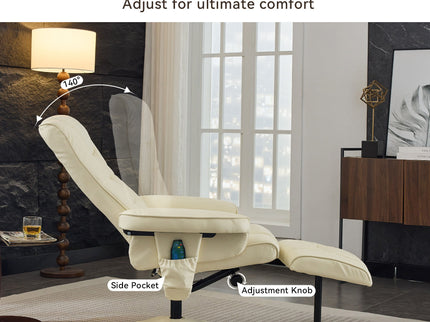 Recliner Chair With Ottoman, 360° Swivel Massage Lounge Chair With 5-Point Vibration & Heated Seat