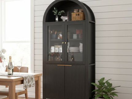 Fluted Tall Arched Pantry Cabinet With Adjustable Shelves