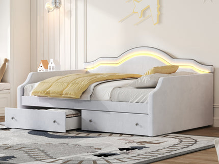 Upholstered Daybed With LED Lights And 2 Drawersme