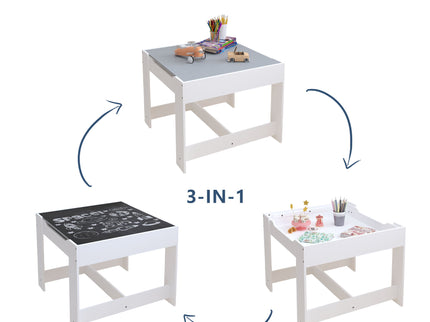 Kids Table And Chair Set, 3 In 1 Activity Table With Storage Drawer For Toddlers Drawing, Reading, Crafts, 2 In 1 Detachable Top - White