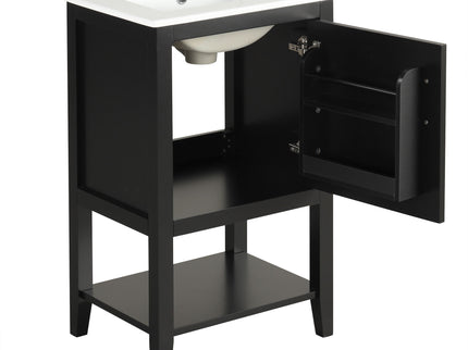 Modern Bathroom Vanity With Sink, Soft-Closing Door And Open Shelf