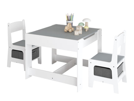 Kids Table And Chair Set, 3 In 1 Activity Table With Storage Drawer For Toddlers Drawing, Reading, Crafts, 2 In 1 Detachable Top - White