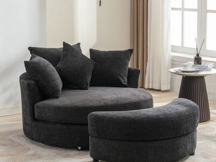 360° Swivel Accent Barrel Chair With Storage Ottoman & 4 Pillows, Modern Leisure Chair Round Accent For Living Room