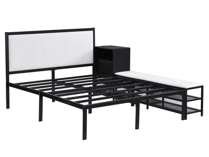 Platform Bed With 2 Tier Storage Shelves, Storage Cabinet