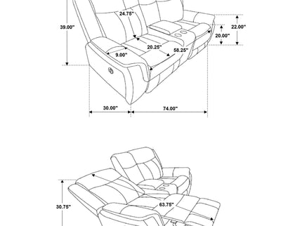 Franklin - Upholstered Padded Arm Reclining Loveseat With Center Console - Charcoal