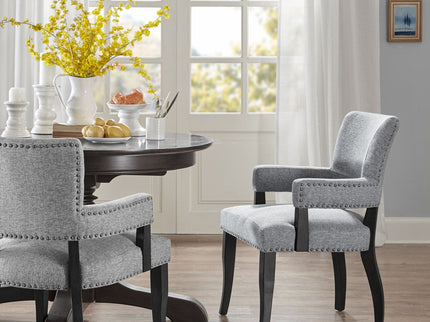 Elegant Arm Dining Chair With Brass Nail Head Detailing