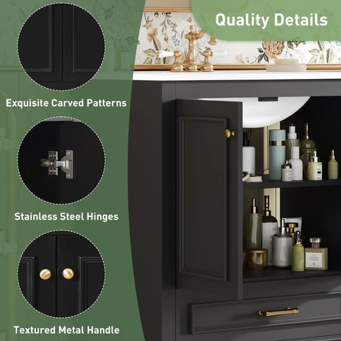 Bathroom Vanity With Sink, Cabinet & 2 Soft Closing Doors & Adjustable Shelf