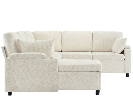 U-Shaped Sectional Sleeper Sofa With Ample Storage Space, 2 Cup Holders And Charging Ports For Living Room