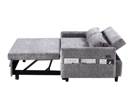 Pull Out Sleep Sofa Bed Loveseats Sofa Couch With Adjsutable Backrest, Storage Pockets, 2 Soft Pillows, USB Ports For Living Room, Bedroom, Apartment, Office