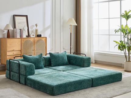 Convertible Floor Sofa Bed With Pillow Back Support Armrest