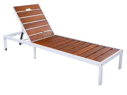 Outdoor Chaise Pool Lounge Chairs With Adjustable Backrest - Brown / White