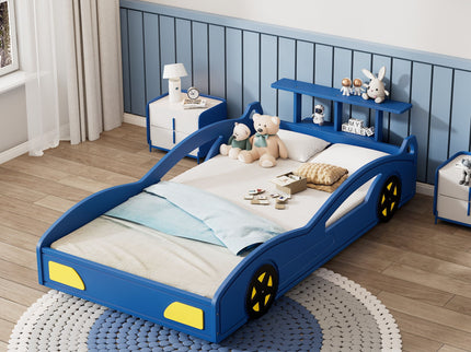 Wooden Race Car Bed, Car Shaped Platform Twin Bed With Wheels For Teens