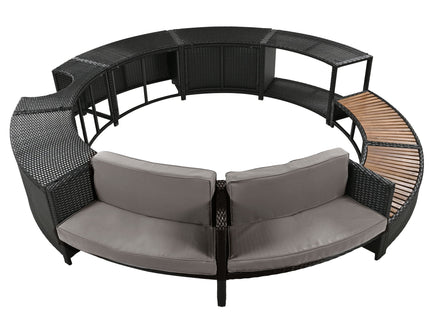 Spa Surround Spa Frame Patio Rattan Sofa Set With Storage Spaces, Mini Sofa And Comfortable Cushion For Patio, Backyard