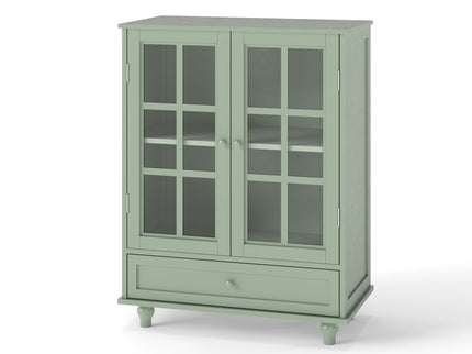 Minimalist Buffet Cabinet With Double Glass Doors And Drawer