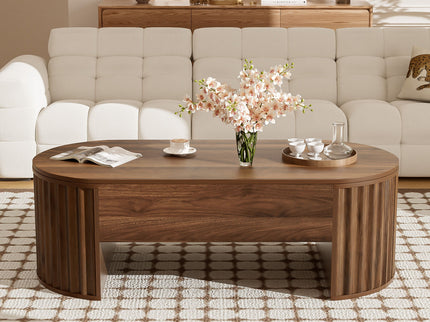 Lift Top Coffee Table With Hidden Compartment, Modern Oval Lift Tabletop For Home Living Room