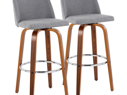 Toriano - Mid Century Modern Fixed Height, Barstool With Swivel With Round Footrest (Set of 2)