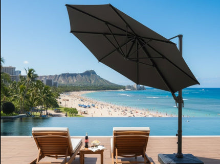 Round Cantilever Patio Umbrella With 360 Rotation & Infinite Tilt Adjustment