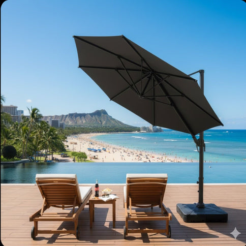 Round Cantilever Patio Umbrella With 360 Rotation & Infinite Tilt Adjustment