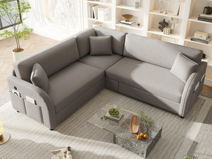 L-Shaped Couch With Pull-Out Bed, Oversize Convertible Sleeper Sofa With Side Pocket & USB Port