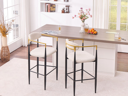 Upholstered Bar Stool With Accented Armrests For Kitchen Island (Set of 2) - Beige