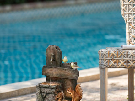 Decorative Two Tiered Water Fountain With Woodland Animal Design, Outdoor Fountain With Light And Pump - Multi