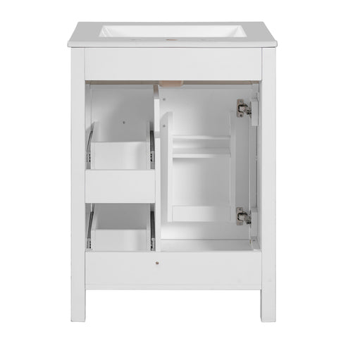 Elegant Bathroom Vanity With Ceramic Sink, Soft Close Doors And Drawers, Double Storage Racks