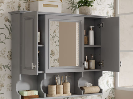 Wall Mounted Bathroom Medicine Wall Cabinet With Mirror & Open Shelves