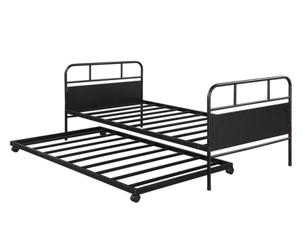 Twin Size Daybed Platform Bed Frame With Trundle Built In Casters - Black