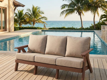 Outdoor Patio 3 Seat Sofa With Sunbrella Cushions - Brown