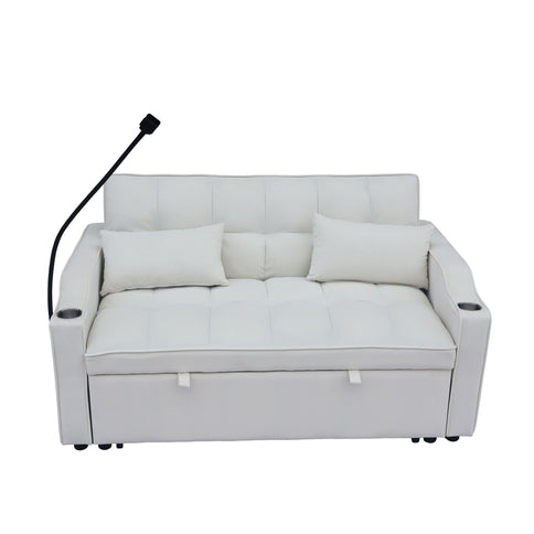 Modern Loveseat Futon Sofa With Pullout Bed, Adjustable Reclining Backrest, Toss Pillows