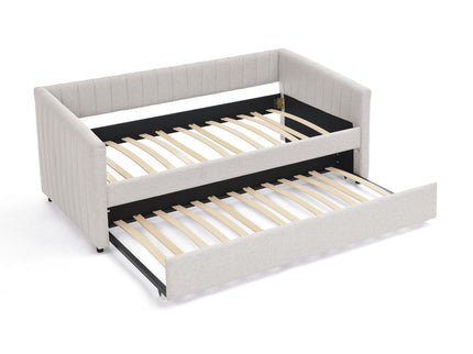 Upholstered Daybed With Trundle With Vertical Stripes