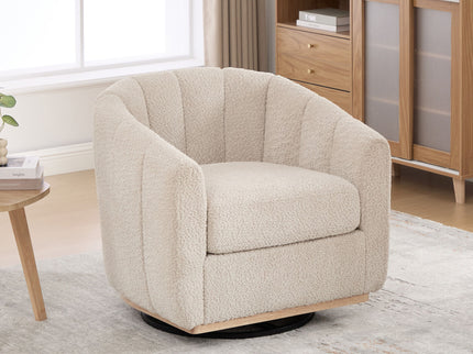 Swivel Upholstered Barrel Chair With Metal Base