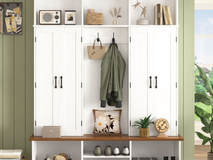 Entryway Hall Tree With Bench, 3 Top Cubbies & Bottom Storage Space