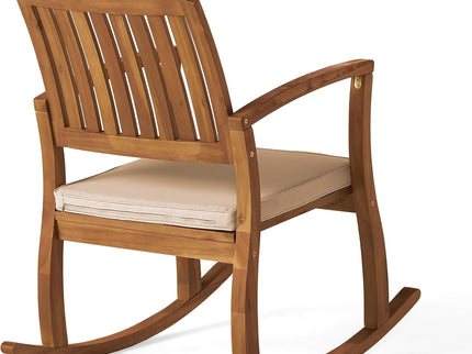 Acacia Wood Outdoor Patio Rocking Chair With Cushion (Set of 2) - Natural / Cream