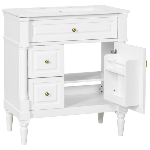 Modern Bathroom Vanity With Sink, Freestanding Cabinet With Flip Drawer & Adjustable Shelf