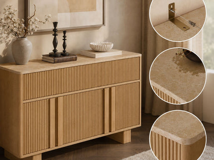 Sideboard Buffet Cabinet With 3 Drawers And 4 Doors For Dining Room