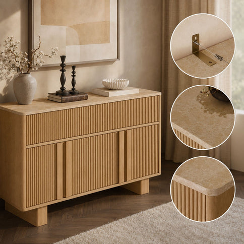 Sideboard Buffet Cabinet With 3 Drawers And 4 Doors For Dining Room
