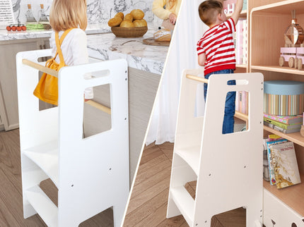 Standing Tower, Child Kitchen Step Stool Toddler, Montessori Stool Adjustable Height - White