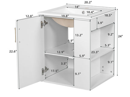 Wall Mounted Bathroom Cabinet With Side Shelf Combo, Vanity With Sink - White