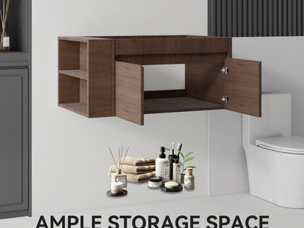 Floating Bathroom Vanity Cabinet, Soft Close Double Drawers, Open Side Storage, Wall Mounted, Cabinet Only