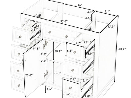 Modern Bathroom Vanity Base Only With 1 Cabinet And 6 Drawers