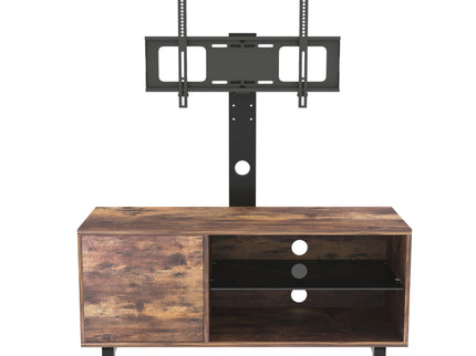 Rustic Brown TV Console With Push-To-Open Storage Cabinet For TV, Wood & Glass TV Stand For Living Room Bedroom - Rustic Brown