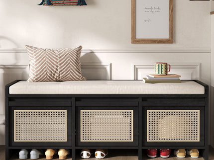 Entryway Shoe Bench With Drawers & Button Tufted Cushion