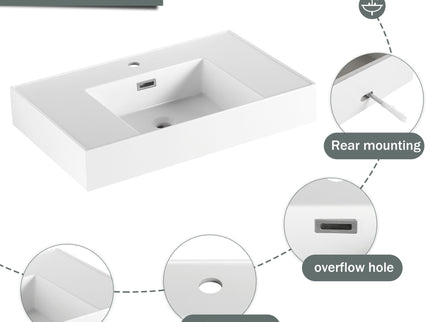 Modern Wall Mounted Bathroom Vanity With Resin Sink And Soft Close Drawer