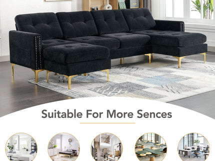 Modern L - Shape Convertible Sectional Sofa With Movable Ottoman