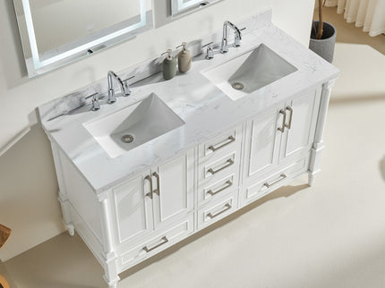 Freestanding Double Bathroom Vanity With Extra Black Handles - White
