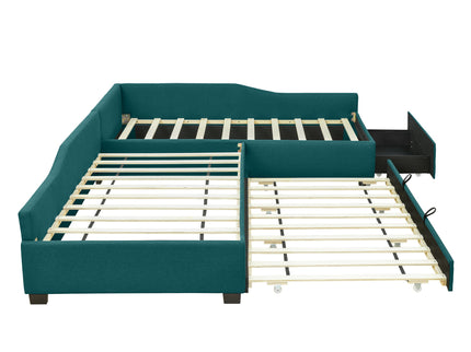 Upholstered Double Daybed With Trundle And Drawer